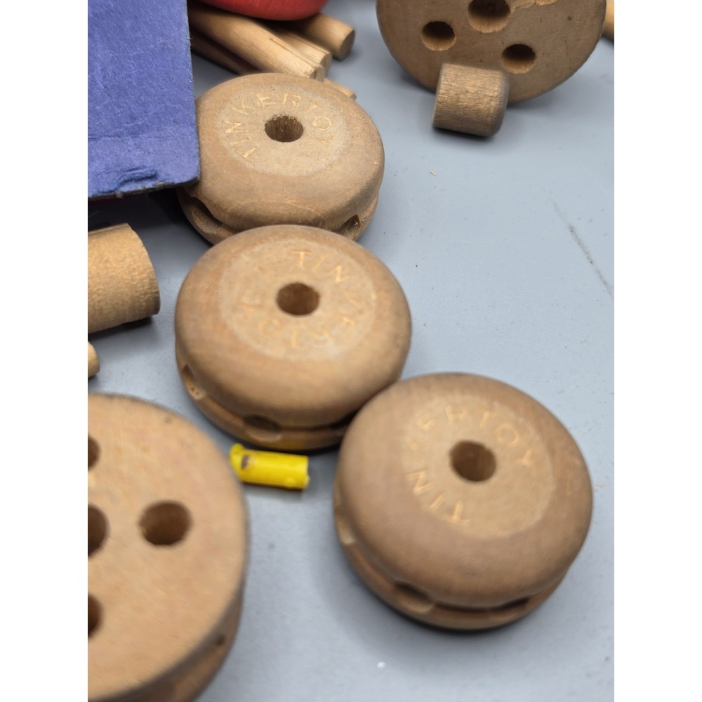 Vintage Wonder Tinkertoy Builder Toy Tinkers Wooden Set Canisters Parts USA - Picture 2 of 13